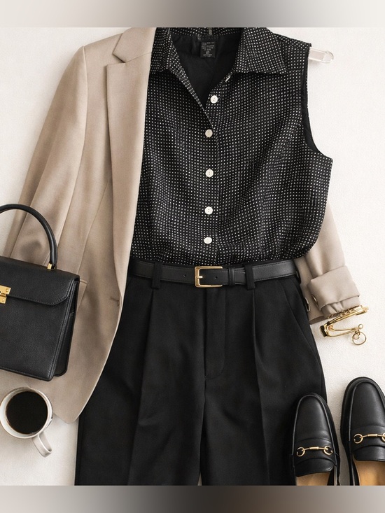 Carole Little Jackets & Blazers - Carole Little 100% Silk Polka Dot Sleeveless Blouse Tailored Vest Style Top
